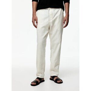 H&M Chino Pants Mens White 100%Linen Relaxed Fit Drawstring Casual 32x30